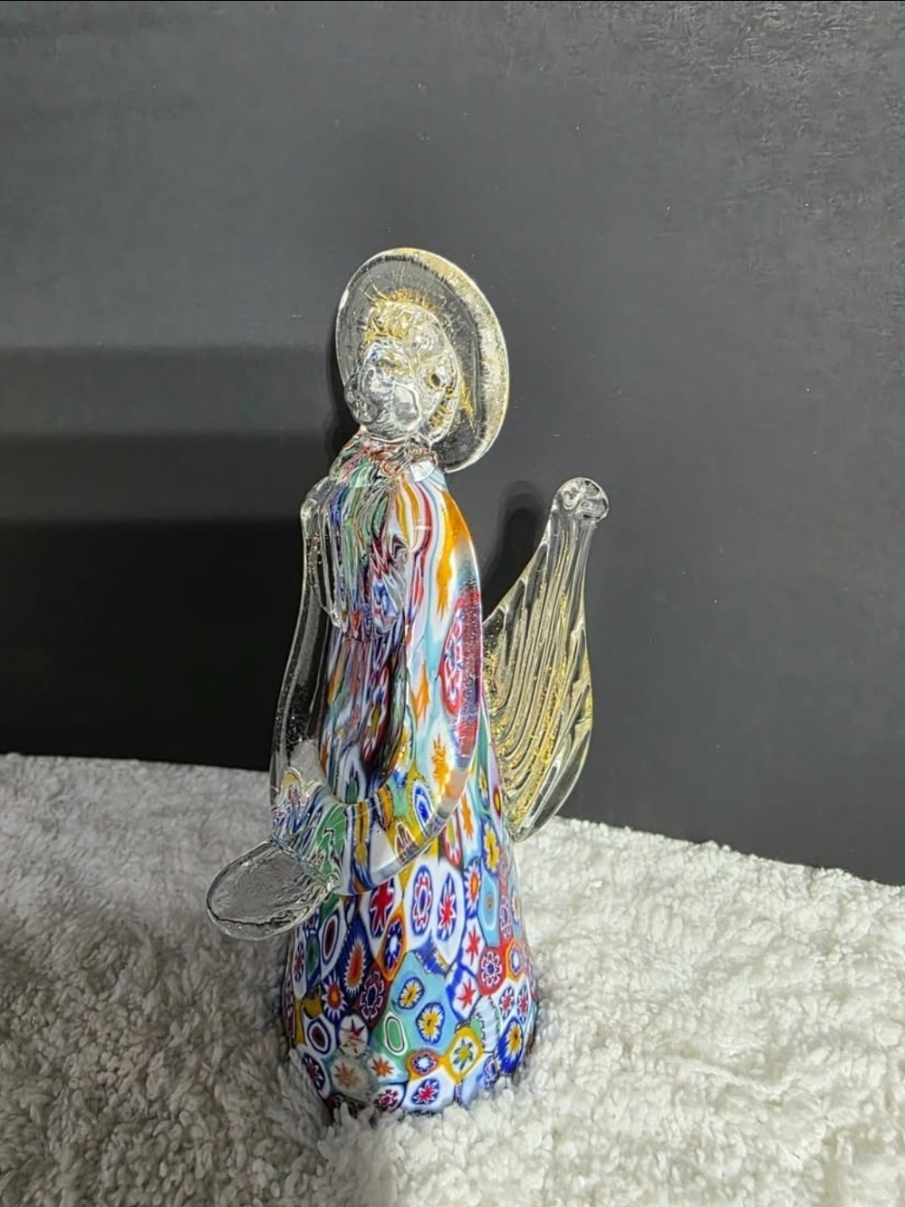 Vtg Heavenly Art Glass Angel Murano Millefiori Italian Figurine Gold Fleck
